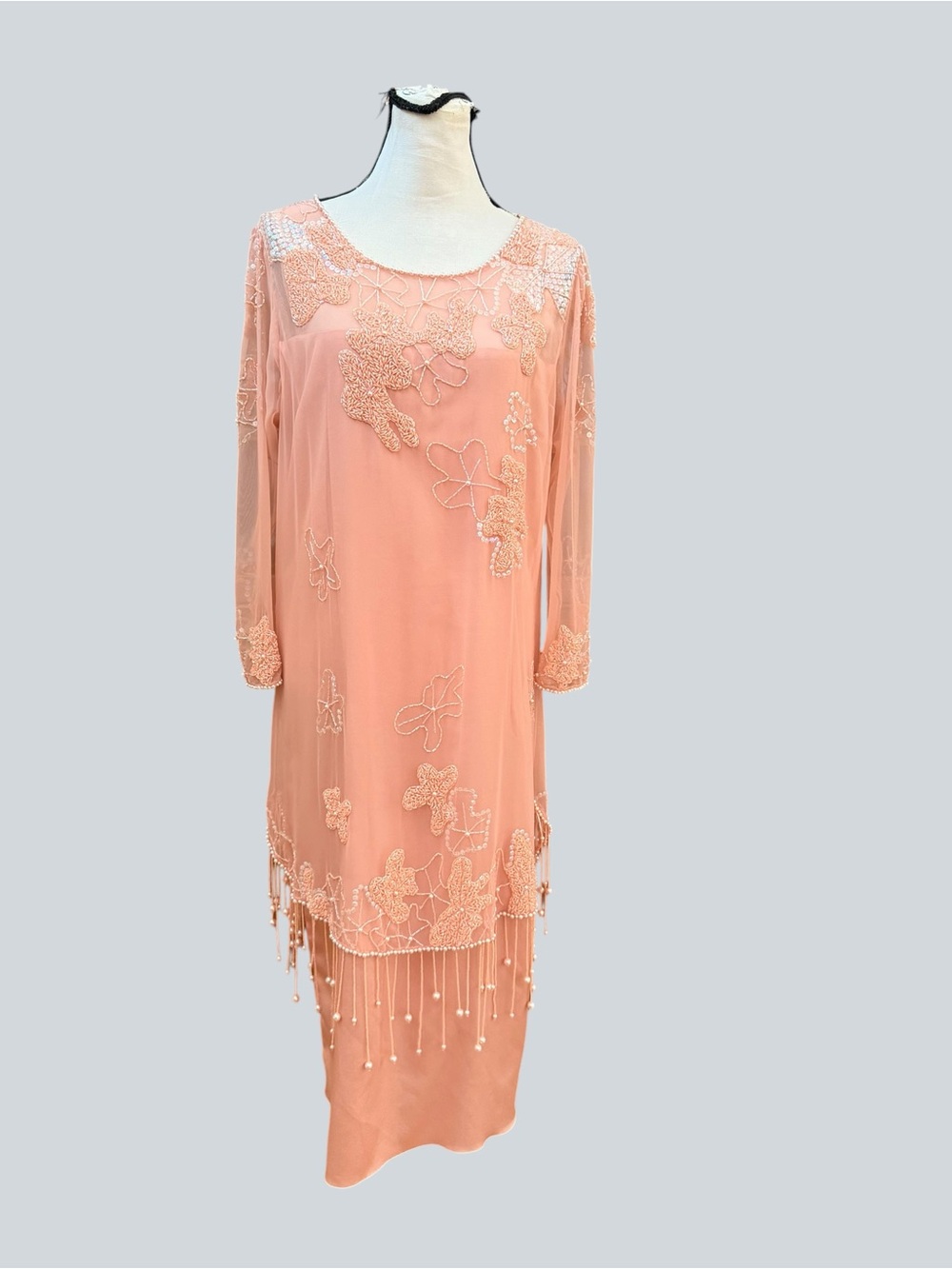 Vtg Jack Bryan peach beaded flapper dress
